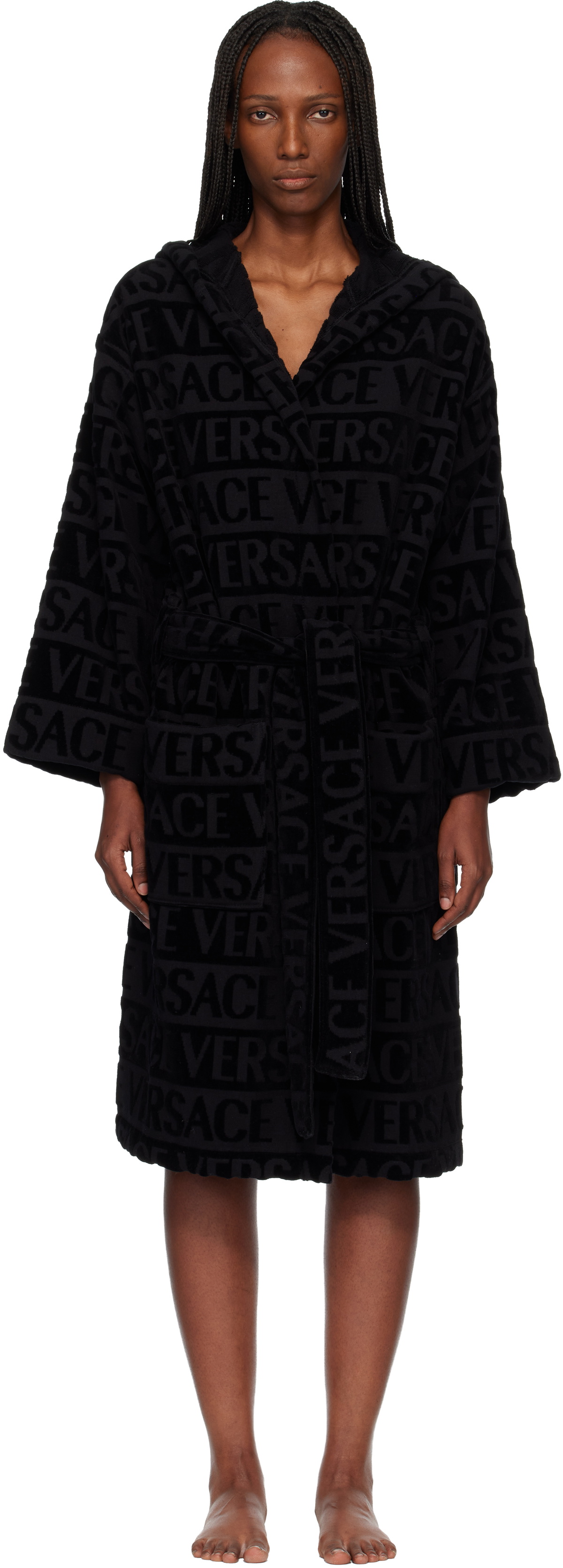 Versace Black 'Versace Allover' Bathrobe
