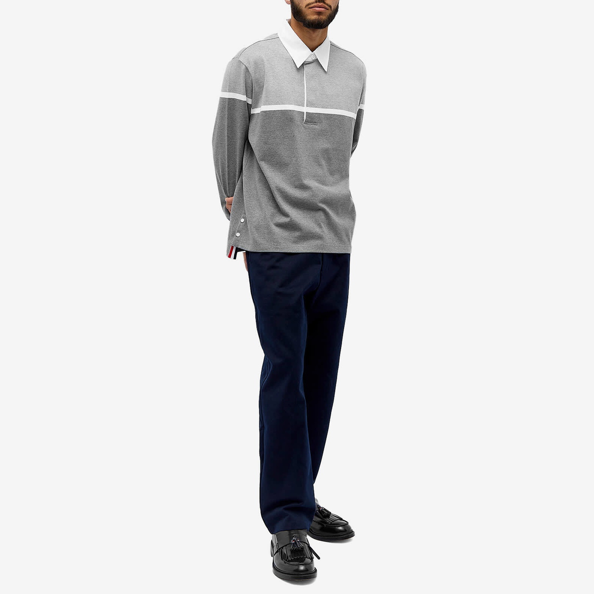 Thom Browne 4-Bar stripe polo top - Grey