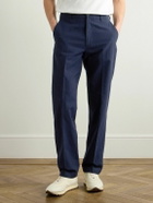 Dunhill - Straight-Leg Striped Cotton and Linen-Blend Trousers - Blue