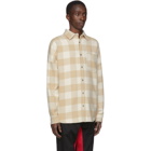 Palm Angels Off-White and Beige Checked Logo Over Shirt