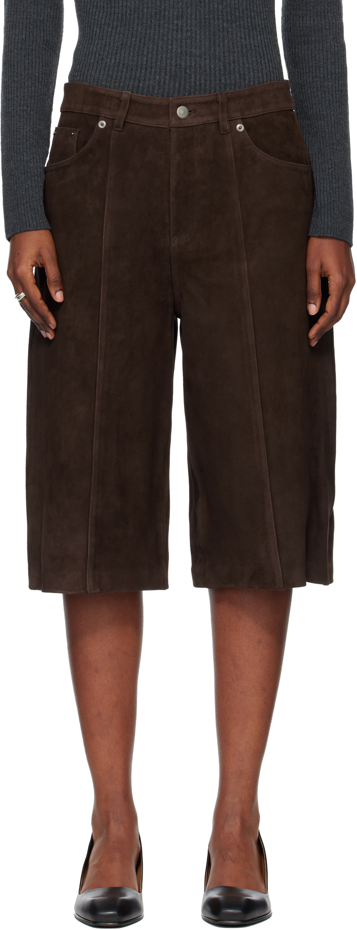 TONYWACK Brown Straight-Leg Bermuda Goat Suede Shorts