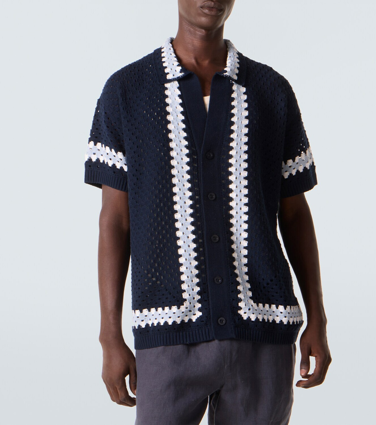 Frescobol Carioca Pinto crochet cotton bowling shirt