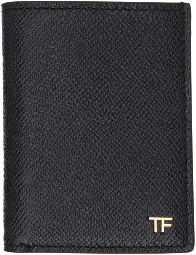 Photo: TOM FORD Black Small Grain Leather Folding Card Holder