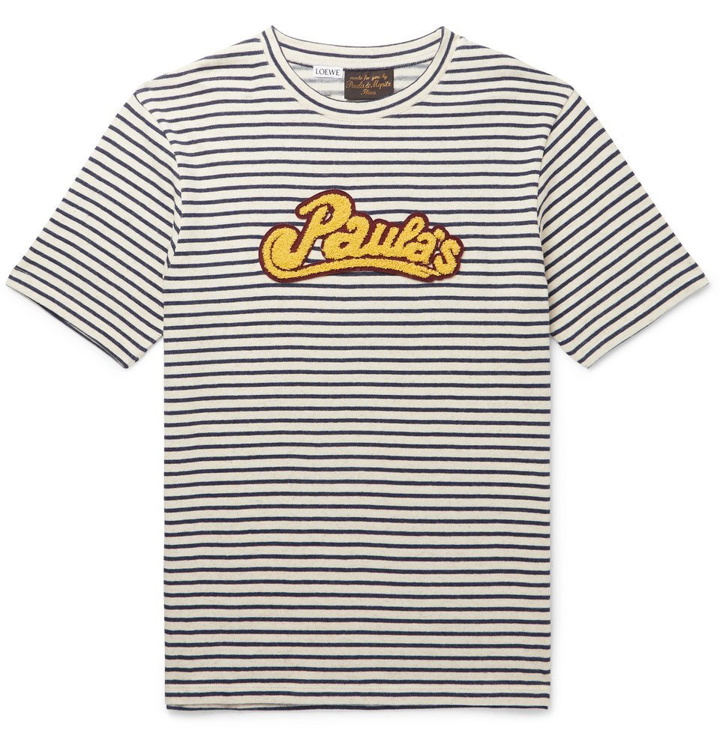 Photo: Loewe - Paula's Ibiza Logo-Appliquéd Striped Cotton T-Shirt - White