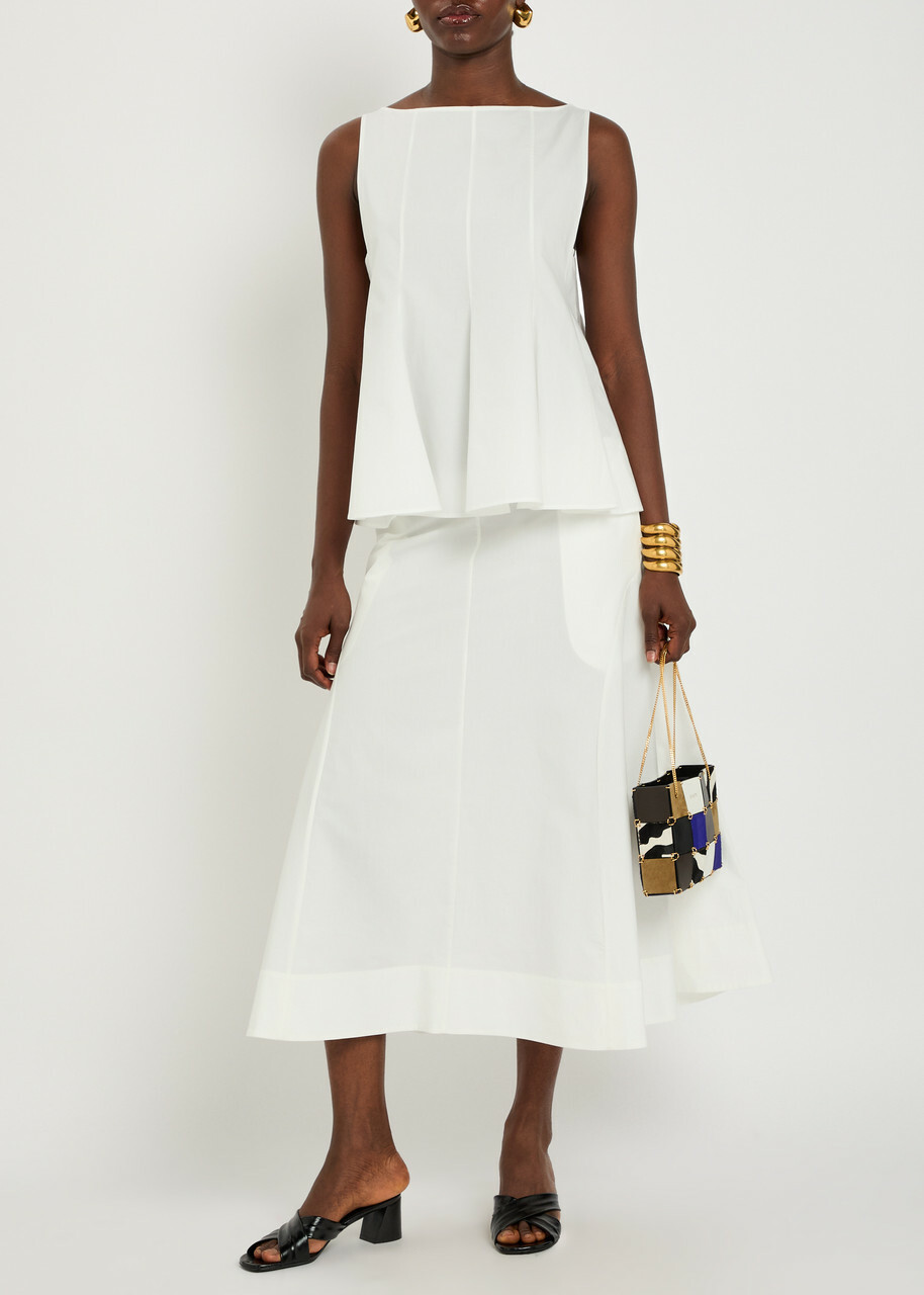 Khaite Artin Flared Cotton-poplin Midi Skirt White