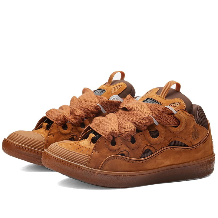 Photo: Lanvin Men's Suede Curb Sneakers in Tan