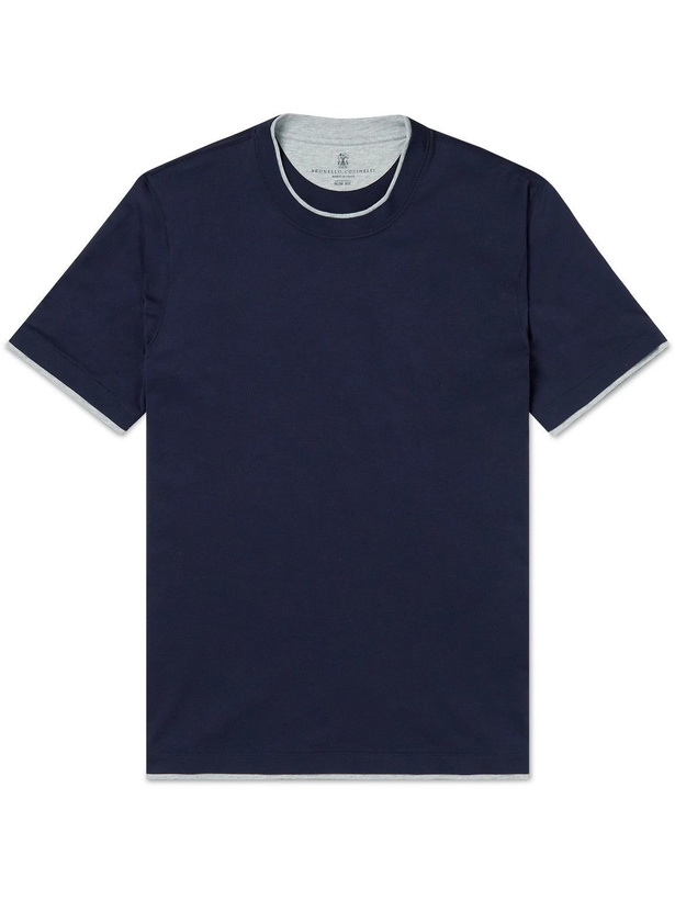 Photo: Brunello Cucinelli - Layered Cotton-Jersey T-Shirt - Blue