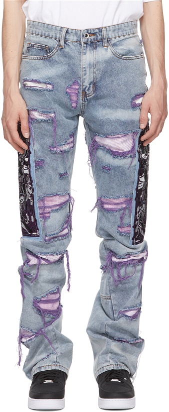 Photo: Who Decides War by MRDR BRVDO Blue & Purple Fusion Jeans