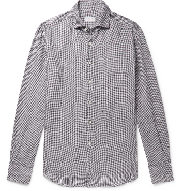 Photo: Incotex - Grey Slim-Fit Puppytooth Brushed-Linen Shirt - Gray