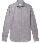 Incotex - Grey Slim-Fit Puppytooth Brushed-Linen Shirt - Gray