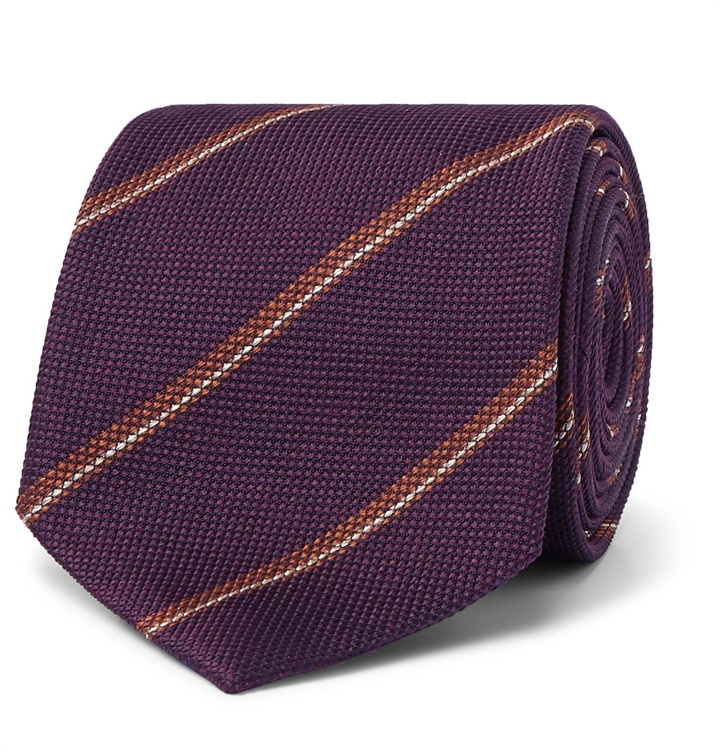 Photo: Brioni - 8cm Striped Silk-Jacquard Tie - Burgundy