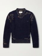 Maison Margiela - Acid-Effect Bouclé-Jacquard Cotton-Blend Sweater - Blue