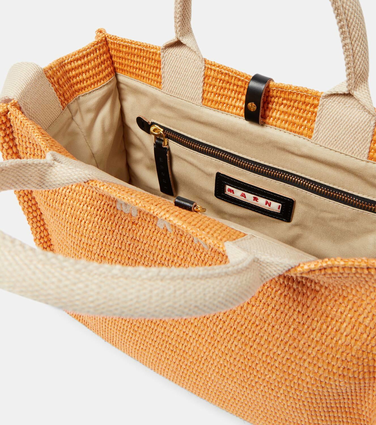 ★MARNI★ Small Raffia Shopper Tote Bag Natural White Rust S Small natural raffia-effect Trunkaroo beach bag | Marni