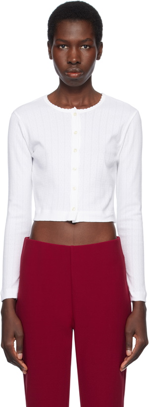 Photo: LESET White Pointelle Crop Cardigan