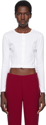 LESET White Pointelle Crop Cardigan