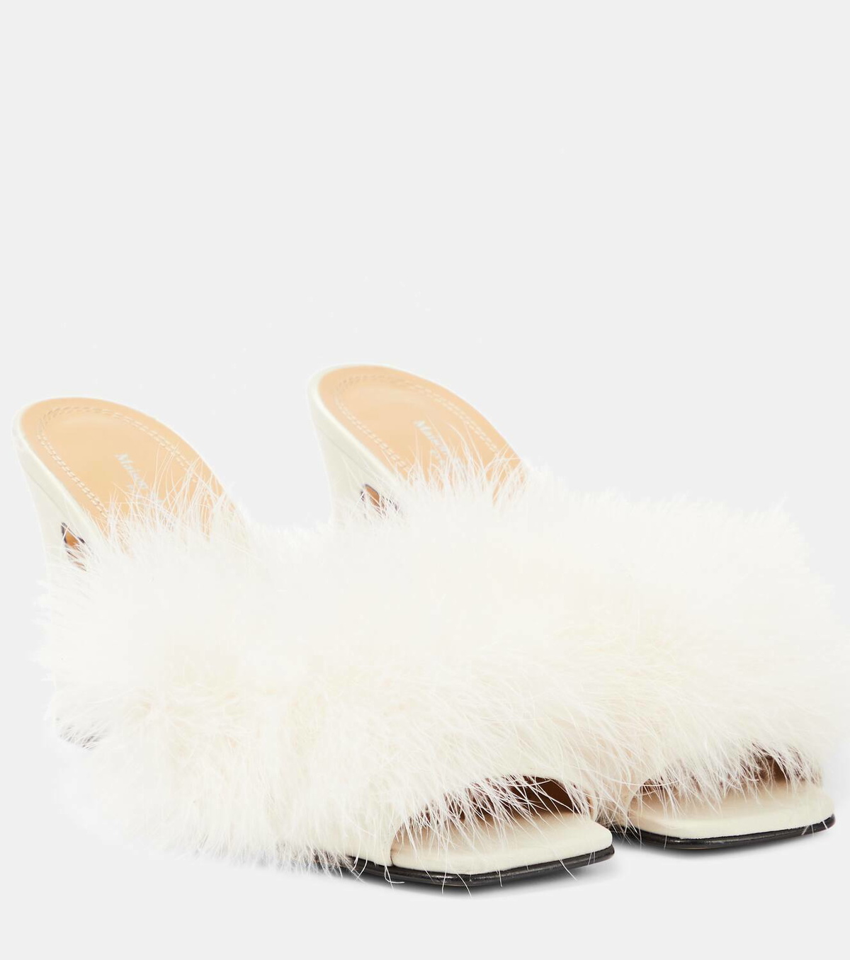 【関税込み】Maison Margiela オフホワイト フェザー ミュール Maison Margiela Feather-embellished mules Maison Margiela