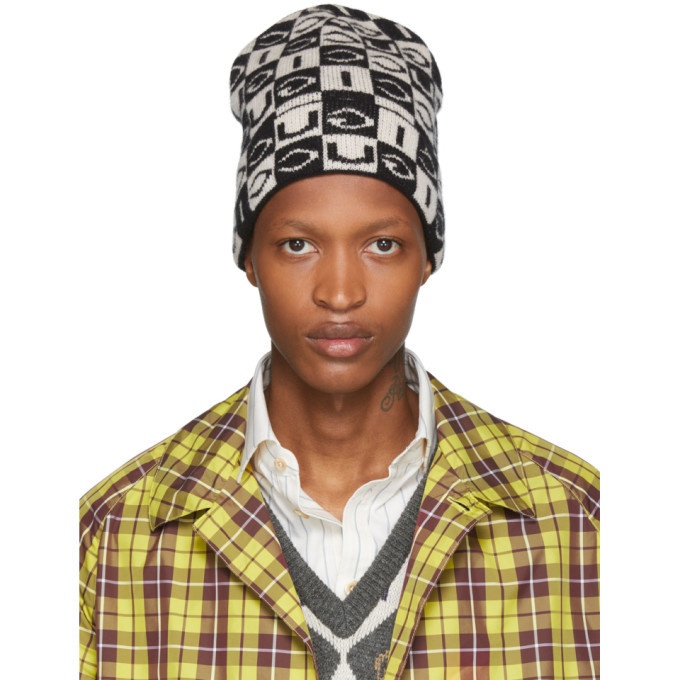 Photo: Gucci Black and Off-White Wool Checkerboard Beanie