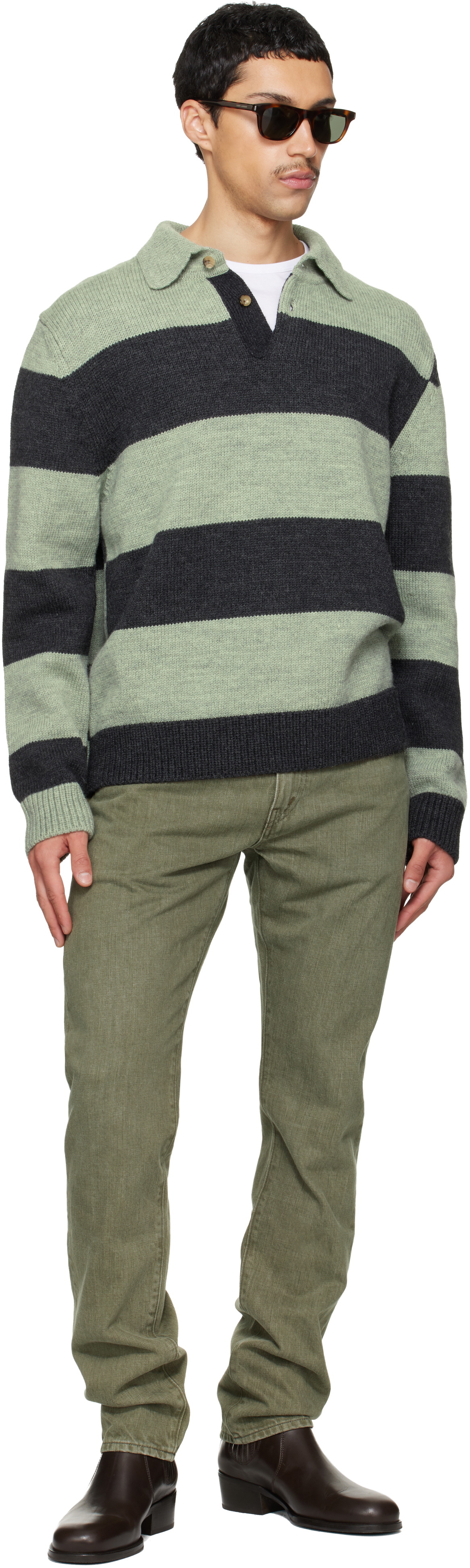 Paul Smith Green & Gray Block Stripe Polo