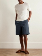 Lardini - Straight-Leg Cotton-Blend Seersucker Drawstring Shorts - Blue