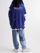 Balenciaga - Oversized Layered Distressed Logo-Embroidered Cotton Hoodie - Blue