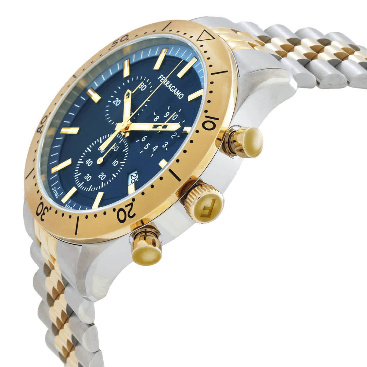 Ferragamo New Gent Chrono Quartz Blue Dial Two-Tone Watch