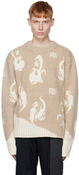 Feng Chen Wang Beige Jacquard Pullover Crewneck