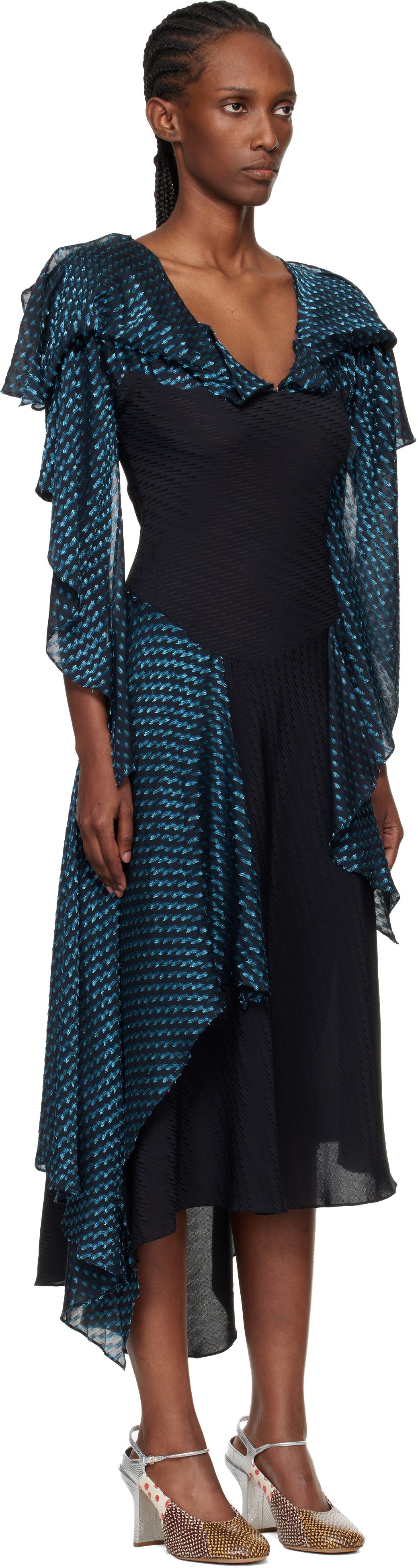 Kiko Kostadinov Black & Blue Plexus Midi Dress