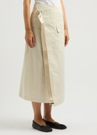 Helmut Lang Belted Cotton-blend Midi Wrap Skirt Cream