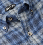 TOM FORD - Button-Down Collar Checked Brushed-Cotton Shirt - Blue