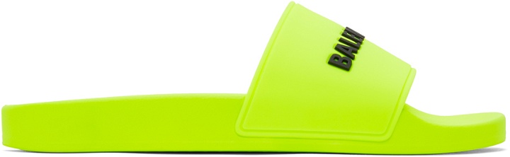 Photo: Balenciaga Yellow Logo Pool Slides