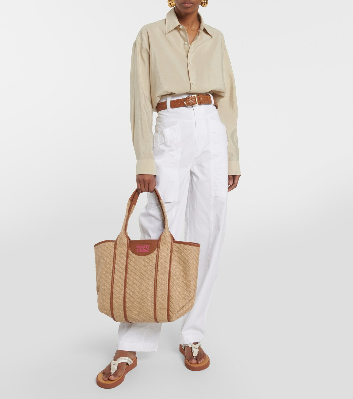 See By Chloe - Leather-trimmed jute tote bag