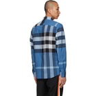 Burberry Blue Stretch Poplin Check Shirt