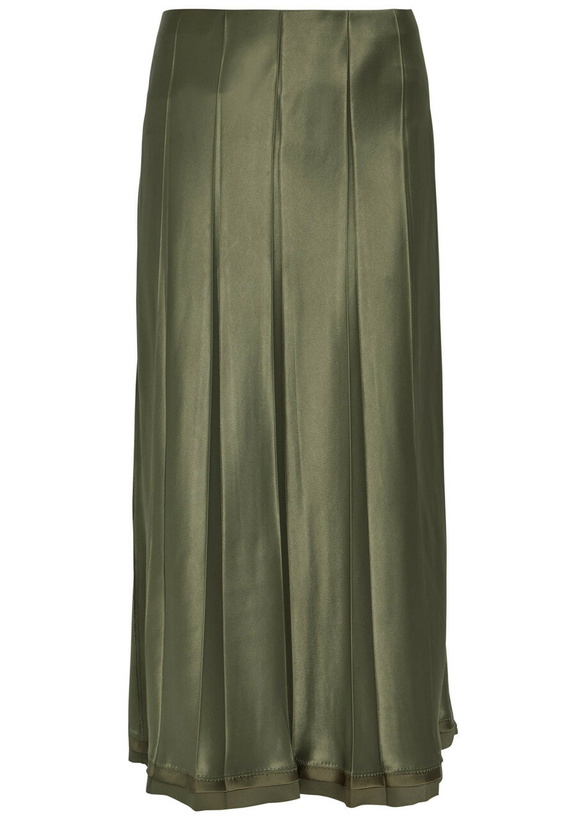 Photo: Vince Pleated Satin Midi Skirt Khaki