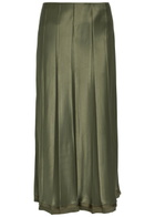 Vince Pleated Satin Midi Skirt Khaki