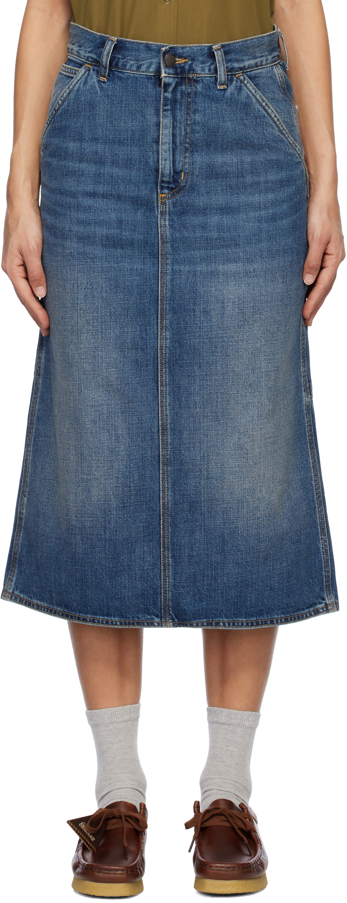 Carhartt Work In Progress Blue Single Knee Midi Skirt