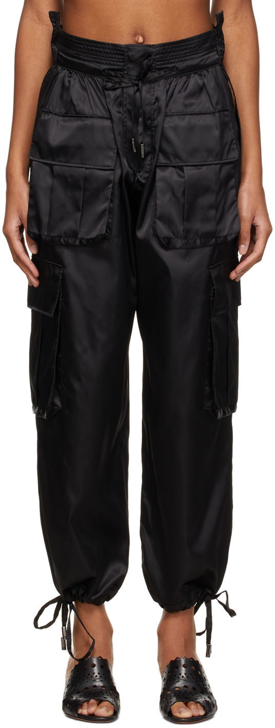 Black Satin Cargo Trousers, Satin Trousers