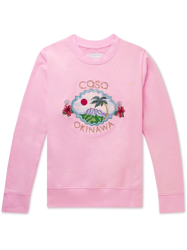 Photo: Casablanca - Logo-Embroidered Organic Cotton-Jersey Sweater - Pink