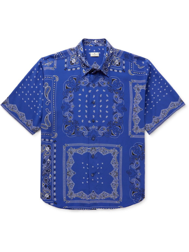 Photo: Etro - Bandana-Print Silk Crepe de Chine Shirt - Blue