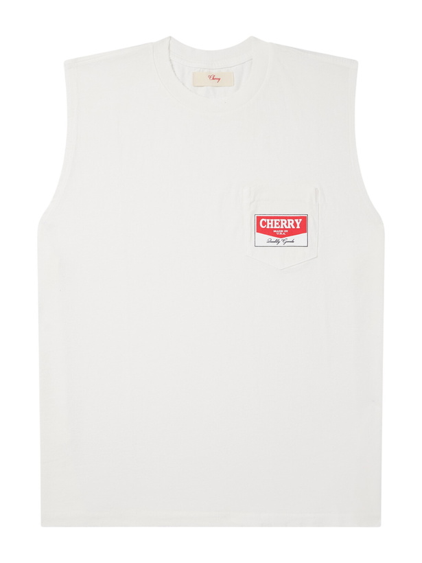 Photo: Cherry Los Angeles - Logo-Printed Distressed Cotton-Jersey Tank Top - Neutrals