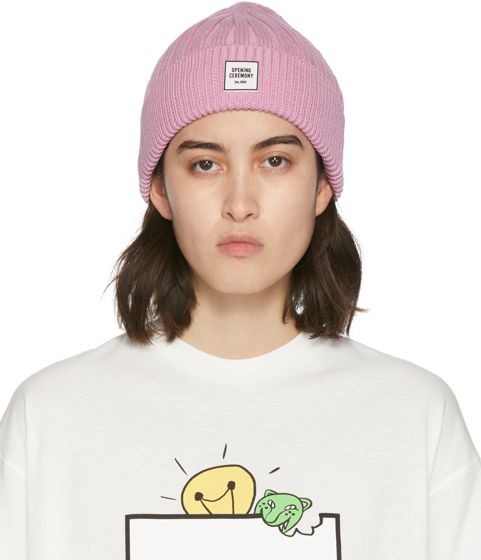 Opening Ceremony Pink Wool Box Logo Beanie