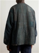 Applied Art Forms - CU1-1 Padded Patchwork Striped Cotton-Gabardine Jacket