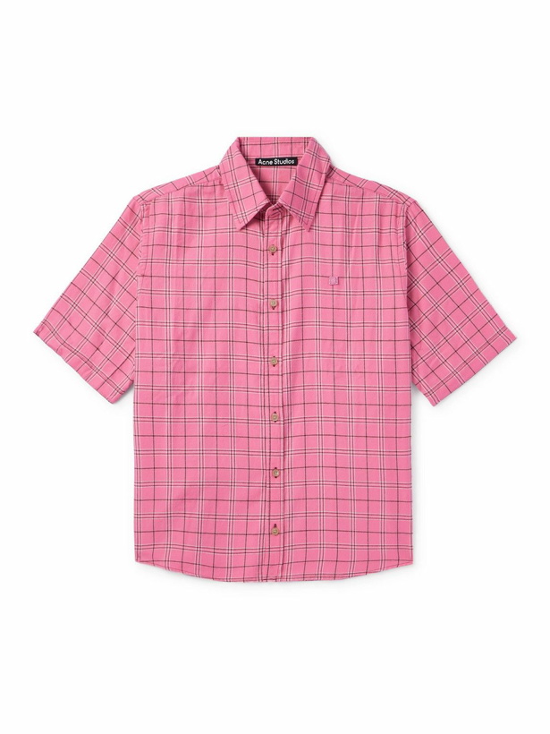 Photo: Acne Studios - Sarlie Logo-Appliquéd Checked Cotton-Flannel Shirt - Pink