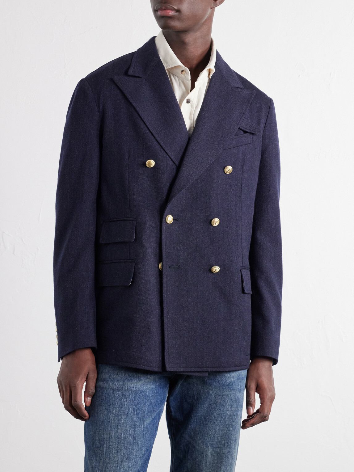 Fortela - Travel Double-Breasted Wool-Twill Blazer - Blue