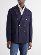 Fortela - Travel Double-Breasted Wool-Twill Blazer - Blue