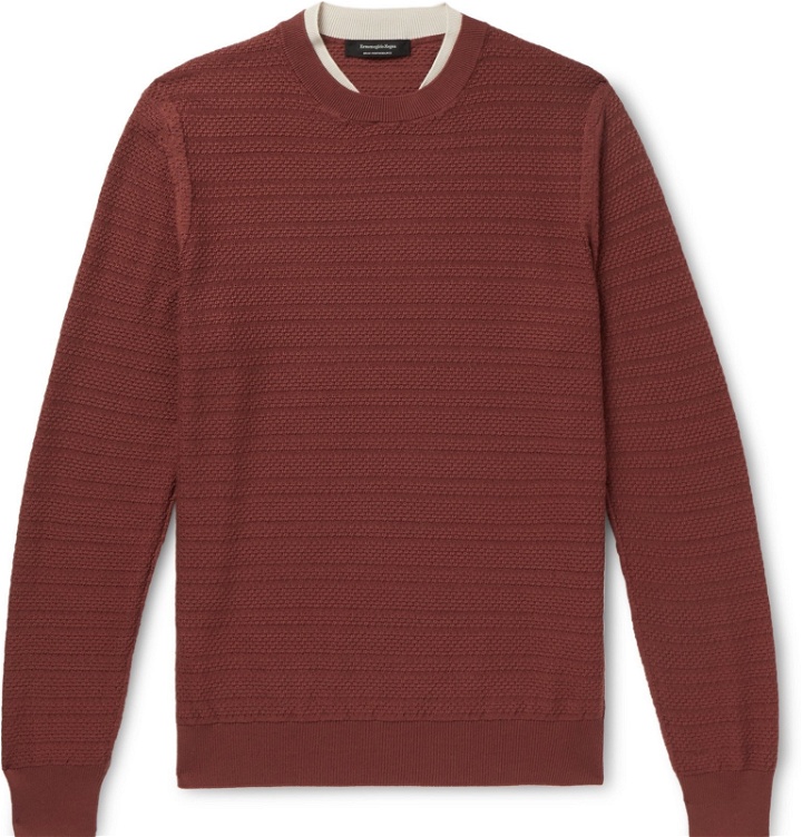 Photo: Ermenegildo Zegna - Slim-Fit Textured-Wool Sweater - Red