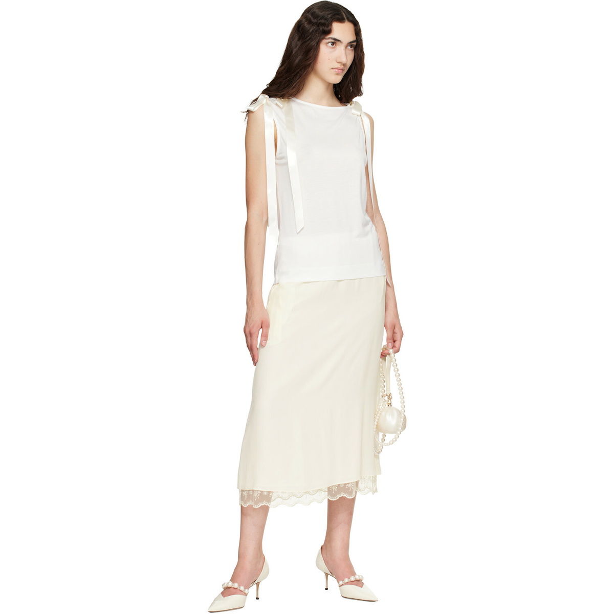 Simone Rocha White Bow Ribbon Tail Tank Top