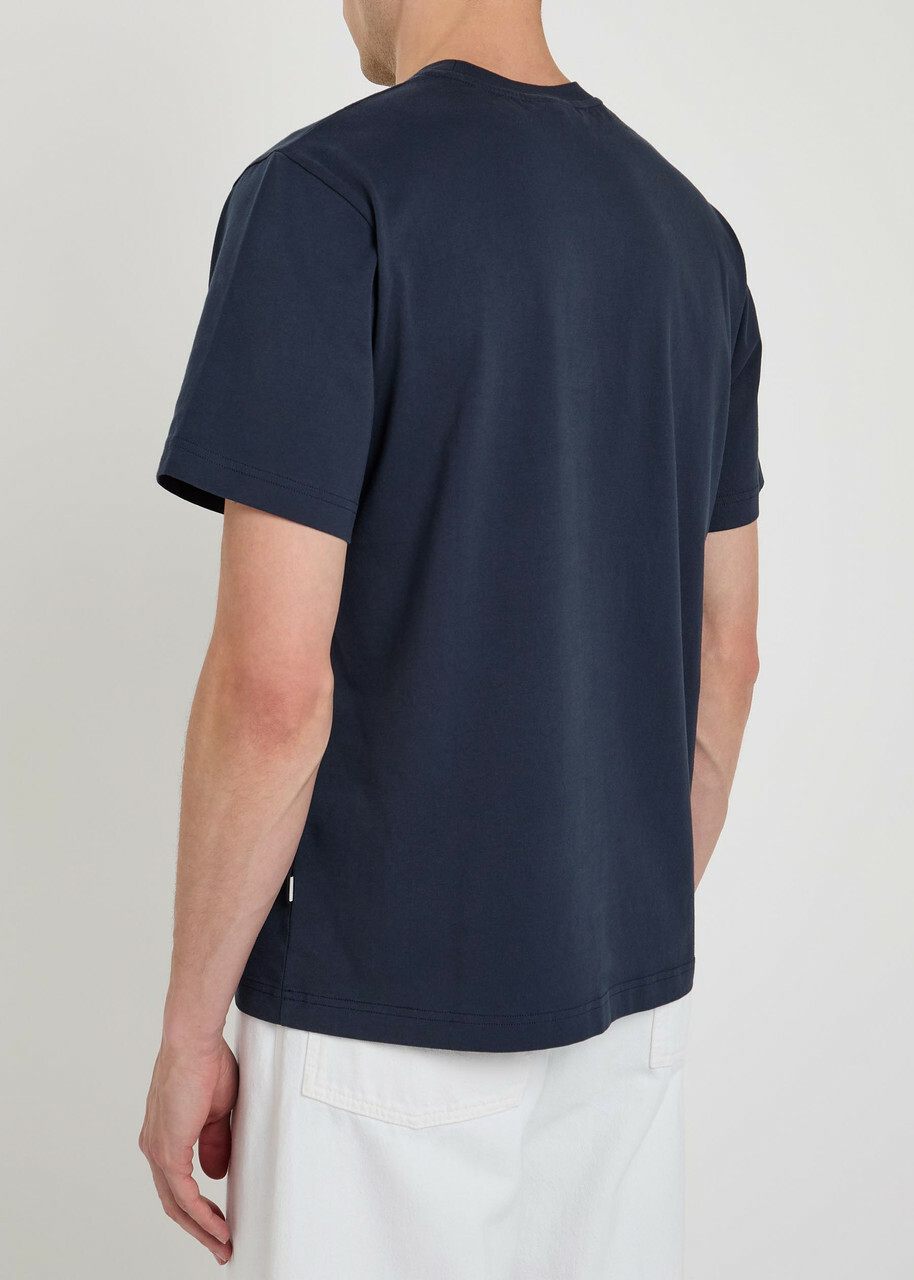 Forét Embroidered Cotton T-shirt Navy