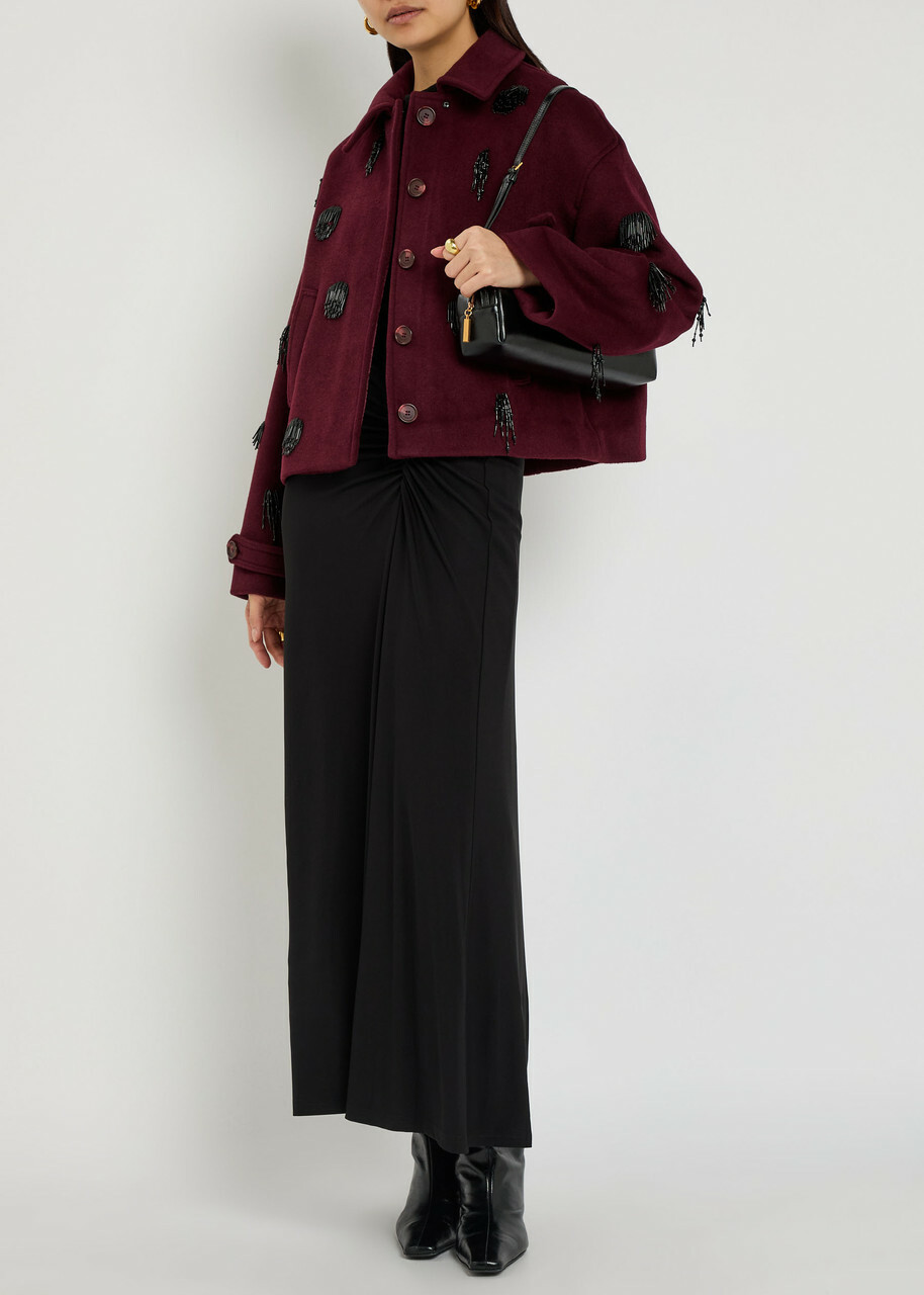Simkhai Katya Bead-embellished Wool-blend Jacket Red