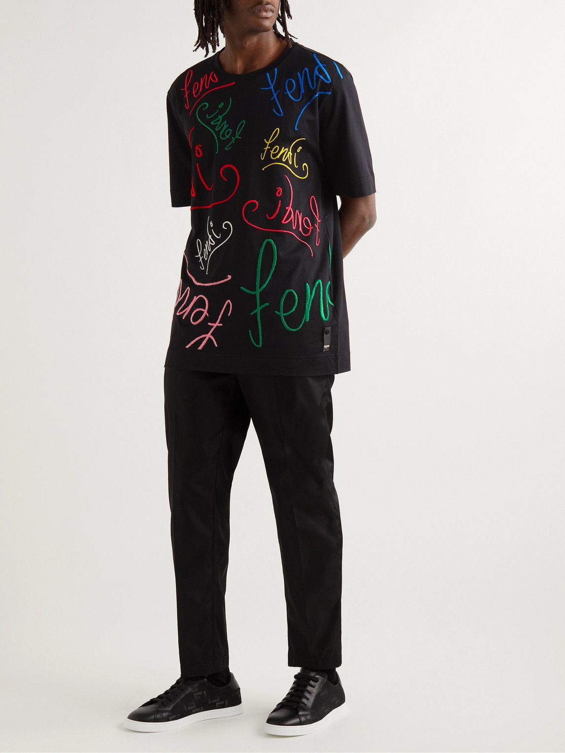 reguleren revolutie Evolueren Fendi - Noel Fielding Logo-Embroidered Cotton-Jersey T-Shirt - Black Fendi