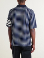 Thom Browne - Striped Logo-Appliqué Cotton-Blend Terry Polo Shirt - Blue